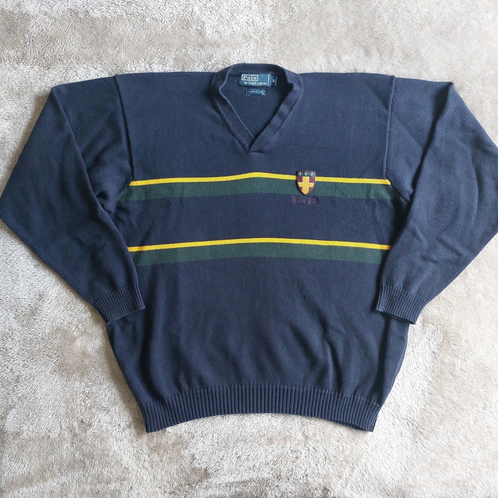 Polo by Ralph Lauren Dark Blue Sweater with Green and Yellow Accents
